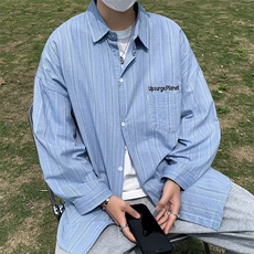 简约潮夏季文艺标准青春流行潮流慵懒翻领男时尚长袖日系衬衫，男装衬衫，星座716-3