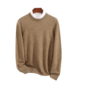 秋冬季35%羊绒简约休闲百搭商务12针菱形双层圆领羊绒衫男装图片