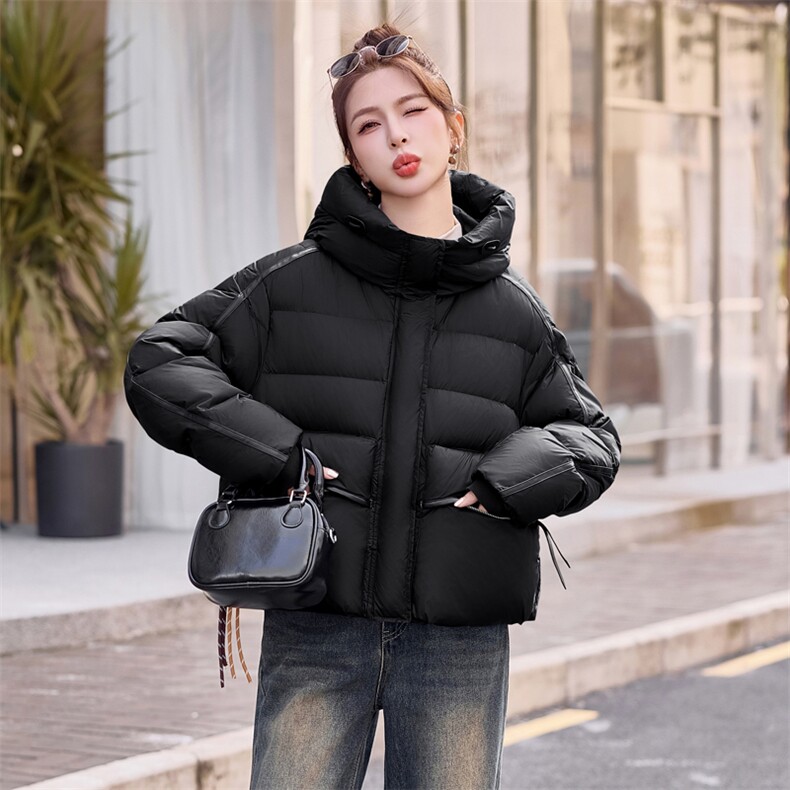 欧货爆款紫色短款羽绒服女2024冬季新款加厚保暖白鸭绒面包服外套,女装羽绒服,意芙