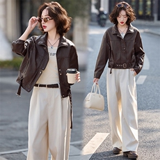 2026春装新款简约摩登时尚复古皮衣外套，女装皮衣，魅丽静蓝