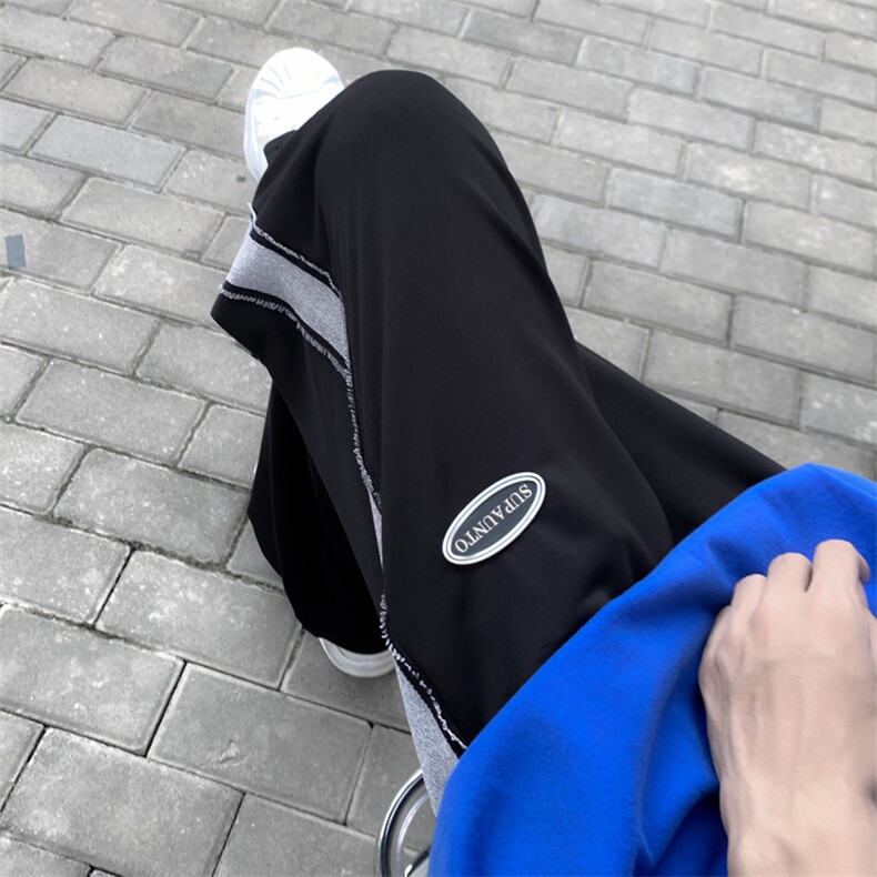 休闲裤男韩版潮拼色条纹开衩2023秋冬新款ins宽松长裤K2408-P35,男装休闲裤,星座412-3