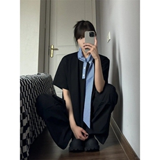 DXY247LL-P44美式领口拼接格子领带短袖t恤高级感痞帅半袖，男装T恤，星座1007（原301D）