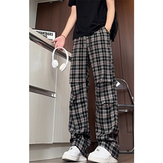 K5055/P40春装新款红色格子裤男褶皱直筒裤休闲裤长裤，男装休闲裤，电商A141