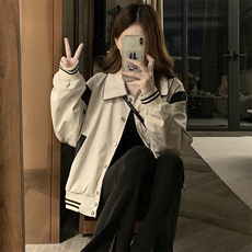 美式复古撞色拼接外套女宽松短款棒球服休闲夹克C378-80，男装夹克，星座911-2(原星座613-2）