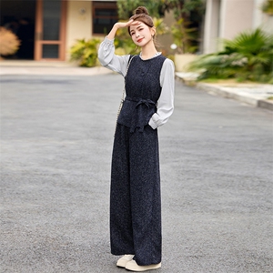 开春穿搭一整套时尚套装女2025新款通勤气质衬衫马甲阔腿裤三件套图片