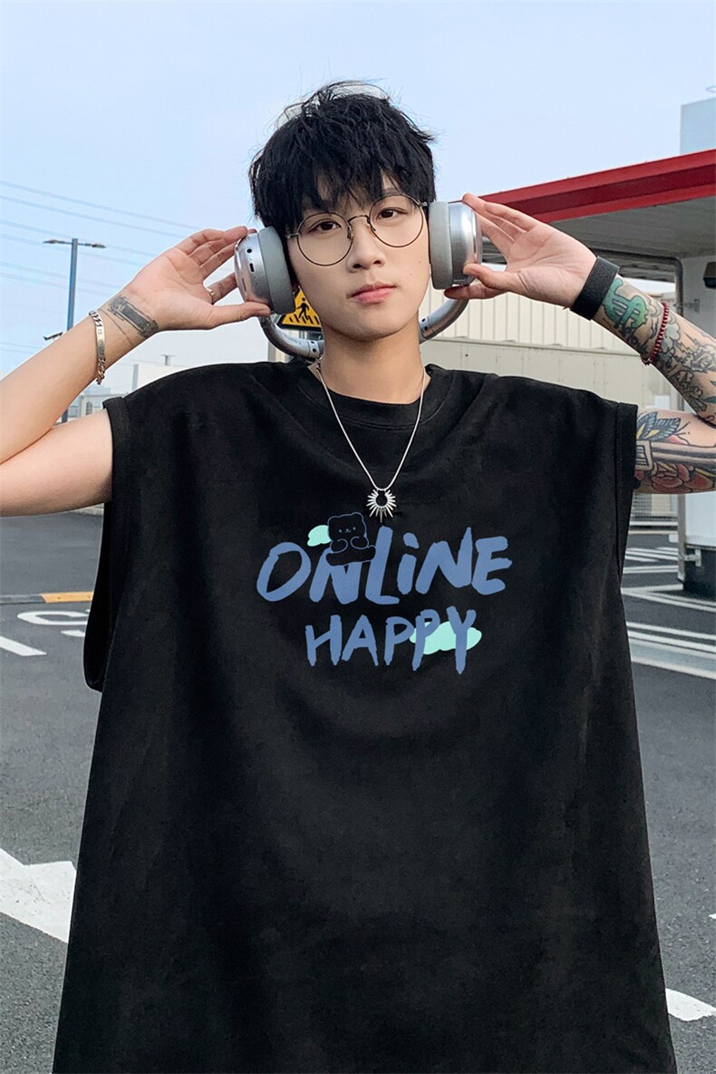 ！2025夏季新款男士麂皮绒无袖T恤潮流青少年背心TLBX18特P18,男装T恤,电商B220