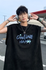 ！2025夏季新款男士麂皮绒无袖T恤潮流青少年背心TLBX18特P18，男装T恤，电商B220