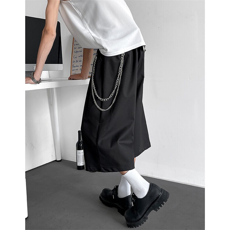 特批P40无差价夏季美式高街百搭链条装饰纯色大码七分裤男K5696，男装休闲裤，电商A001-1