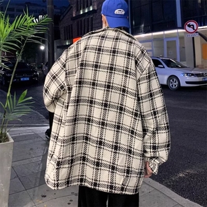 HSXF011小香风衬衫男士港风复古外套美式帅气休闲痞帅夹克格子图片