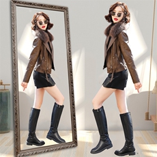 BAO海宁皮衣女2025年冬季新款小个子皮毛一体女士皮夹克外套加绒，女装皮衣，美拉德工厂直营店