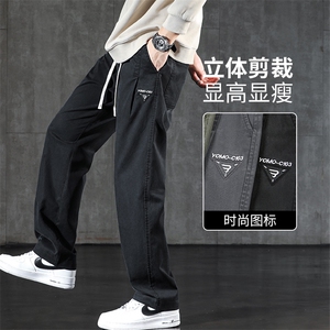 6103-P48秋冬新款港风直筒春款牛仔裤男青少年百搭阔腿长裤拖地裤图片