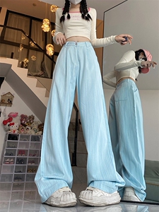美式复古紫色工装牛仔裤女大码胖辣妹高腰宽松阔腿多巴胺裤子图片