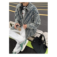 毛边拼色水洗牛仔衬衣外套流苏设计感炸街网红衬衫外套J3502-p75，男装衬衫，星座1001-1