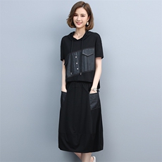 2021夏季新款简约气质减龄时尚连帽松紧腰休闲舒适两件套裙，女装连衣裙，丽影随形