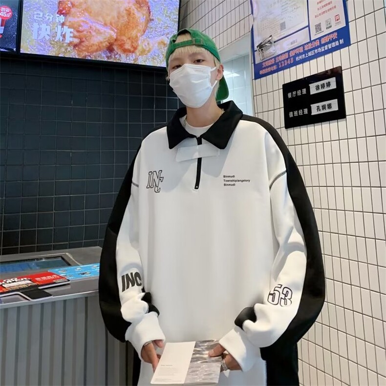 卫衣春秋款新款ins超火撞色polo领男女宽松外套QM15-P43,男装卫衣,星座1109-3
