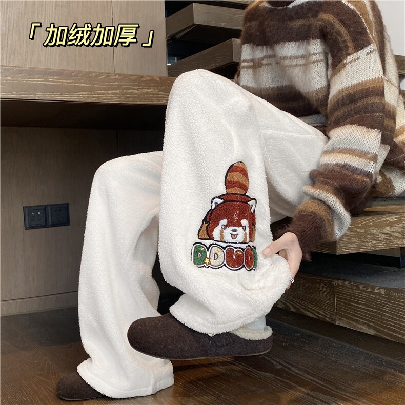 冬季新款加厚羊羔绒绣章设计感宽松休闲裤B315-K25896-特p42控78图片