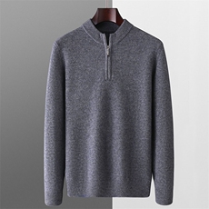 秋冬季羊毛男士七针加厚圆领平面半拉链羊毛衫，男装羊毛衫，君贝羊绒