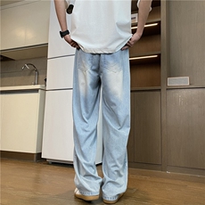 抖音品质夏季新款冰丝薄款宽松休闲牛仔裤B315-K24087-p55控78，男装牛仔裤，电商B315