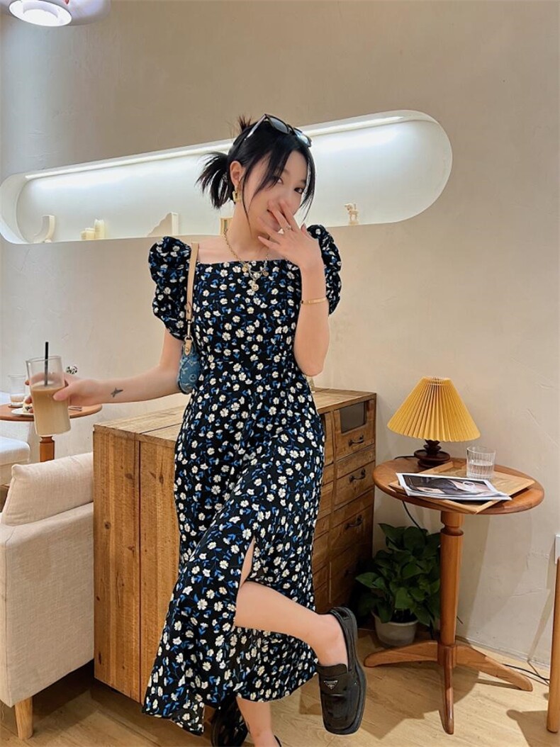 新花色侧开叉长裙，其它，玩美