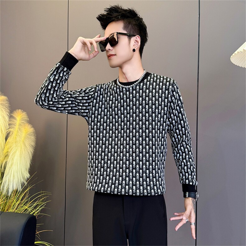 W8815-P58控78春秋季小众卫衣男T恤2025新款潮流长袖内搭打底衫图片
