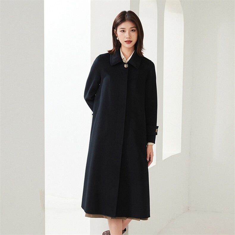 小方领老佛爷款2024年秋冬季新款双面呢羊绒大衣，女装双面呢大衣，织美生