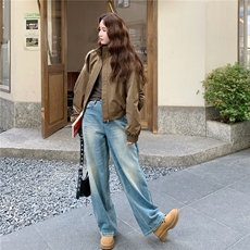 美式复古短款机车风工装夹克外套女2025秋季新款立领设计感上衣，女装短外套，红龙果