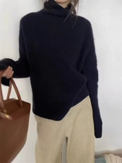 半高领针织打底衫女2025秋装新款气质内搭气质套头毛衣，女装羊毛衫，恒恩羊绒