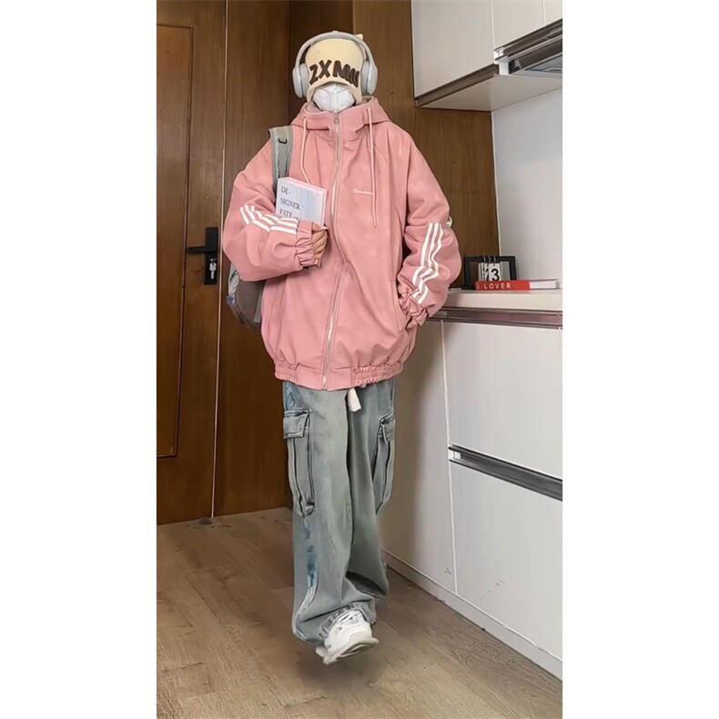 网图有货三条杠拼接皮衣外套男羊羔绒保暖棉衣女A133-P120,男装夹克,星座1505