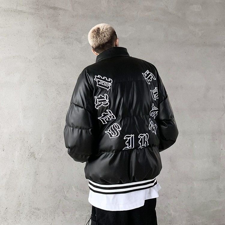 2025冬新PU皮款刺绣棉服情侣宽松百搭嘻哈棒球服潮流棉衣外套,男装棉衣,星座715-4