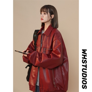 PU皮纯色夹克四芒星金属拉链纯色外套X1213-DY153-P95图片