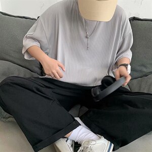 冰丝t恤男短袖潮牌潮流宽松超火ins港风夏季圆领五分袖TX63-P25图片