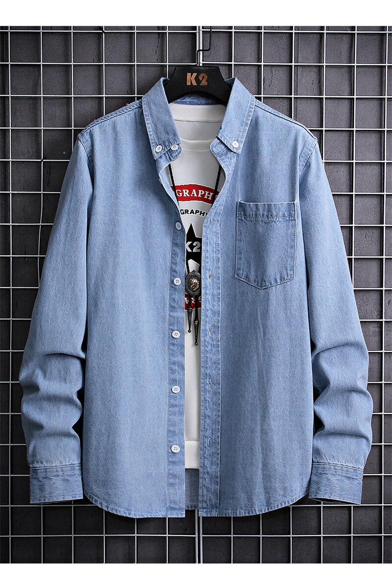 春季流行牛仔衬衣时尚简约休闲长袖衬衫外套XZ310B-3-CY8002-P50,男装衬衫,星座310B-3