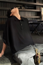 春夏新款POLO衫纯色潮流短袖T恤打底日系半袖ins风翻领短袖T恤P40，男装T恤，电商B319