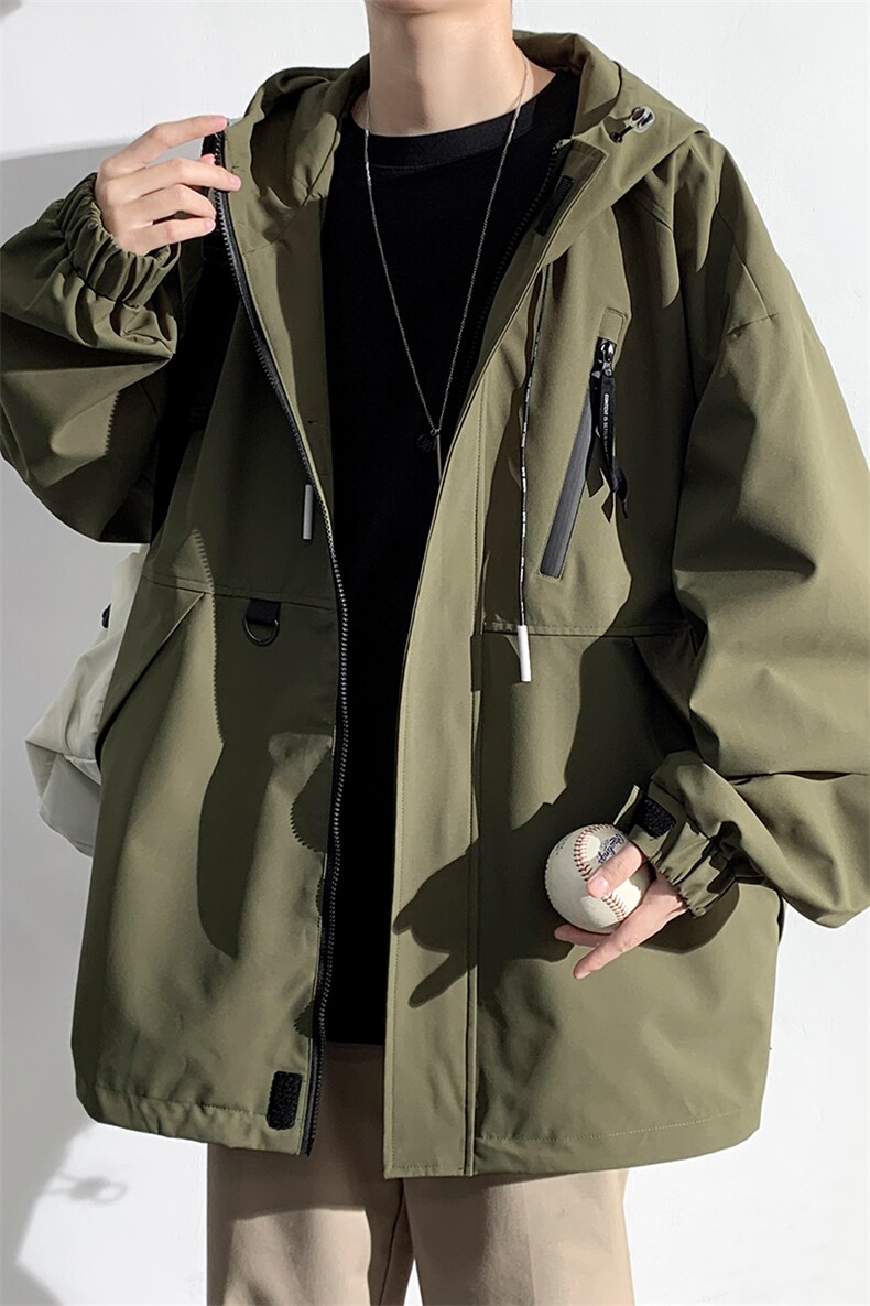 春秋新款男士宽松工装连帽夹克防风防水冲锋衣JK8303-P65,男装夹克,电商B306