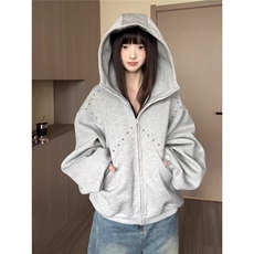【有货】DB802-批70春秋季杜宾犬无耳铆钉连帽卫衣男女宽松外套，女装短外套，星座603-2