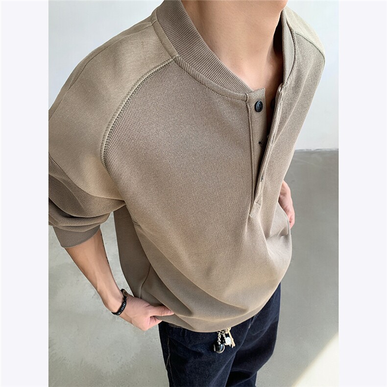 360克美式老钱风亨利领纽扣拼接撞色卫衣男2025春季新款外套P48，男装卫衣，电商C306-1