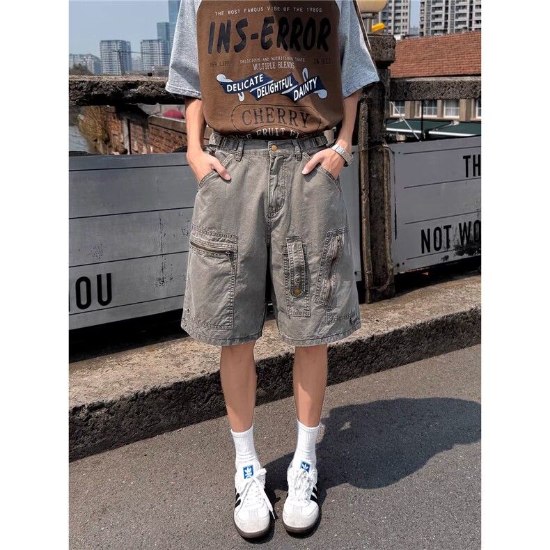 美式高街工装短裤男夏季潮牌痞帅宽松休闲小众水洗直筒五分裤,男装牛仔裤,星座506A