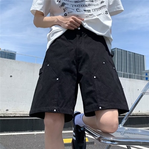 复古美式牛仔短裤男士夏季毛边设计感五分裤休闲潮牌高街百搭图片