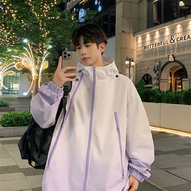 港风上衣渐变多拉链夹克宽松落肩拼色棒球服外套 JK830 P75图片