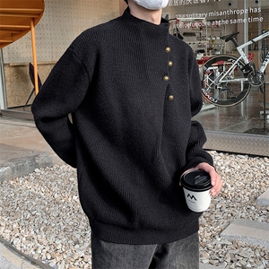 B438P60户外休闲男秋高街潮牌复古翻领打底衫小众宽松休闲毛衣图片