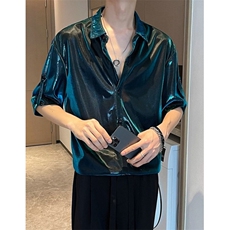 [006]丝光亮片紫色衬衫男短袖夏冰丝垂感半袖衬衣a079-C07-p39，男装T恤，电商A079