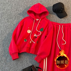 慵懒风时尚休闲套装女秋冬新款韩系卡通印花长袖卫衣阔腿裤两件套，女装套装/套裙，江南