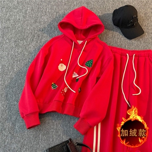 慵懒风时尚休闲套装女秋冬新款韩系卡通印花长袖卫衣阔腿裤两件套图片