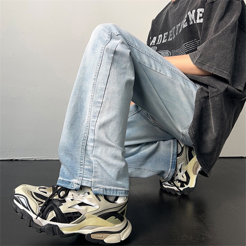 黄泥染修身微喇牛仔裤男潮牌水洗美式高街hiphop直筒水泥色裤子夏,男装休闲裤,电商A102