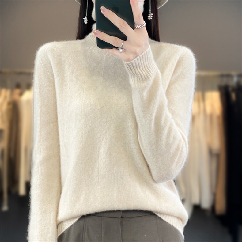 秋冬100%纯羊毛衫女一线成衣连帽针织羊绒衫宽松长袖毛衣帽衫打底,女装羊毛衫,羿纯羊绒