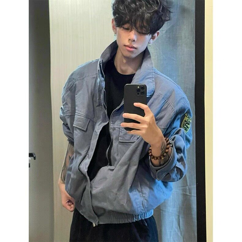 美式复古立领牛仔外套男女春秋冬季潮流J60-P138,男装工装外套,星座1109-4