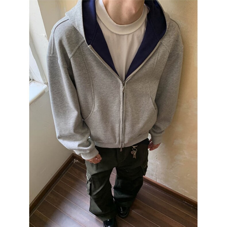 短款连帽卫衣开衫男女春秋重磅撞色情侣帽衫外套W163,女装短外套,星座1116A（原606A-3）