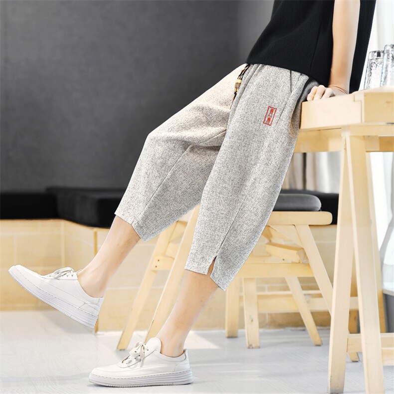 夏季男士休闲裤子风男装七分裤小脚灯笼裤棉麻A266-1-K84-P50，男装牛仔裤，电商A266-1