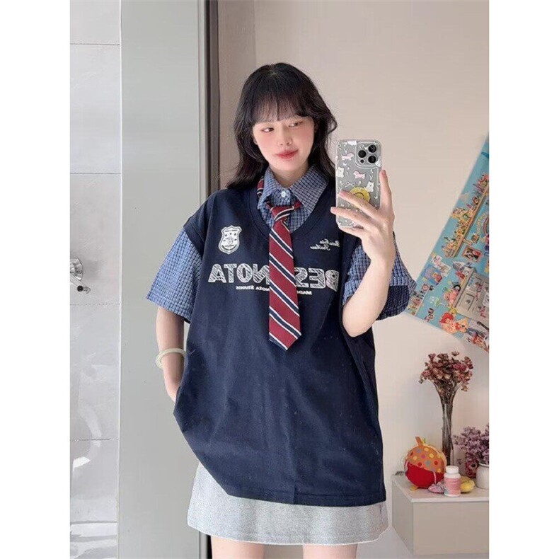 宽松型套头通勤长袖POLO领美式复古假两件拼接短袖T恤男女常规,男装T恤,星座506A