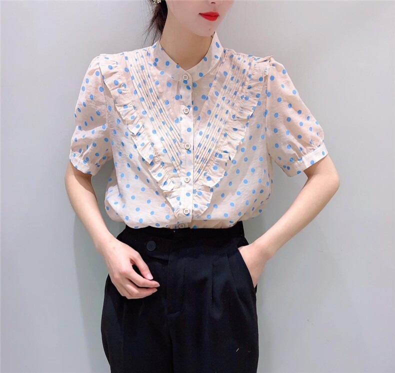 2021夏季点点短袖衬衫上衣，女装衬衫，千衣百顺